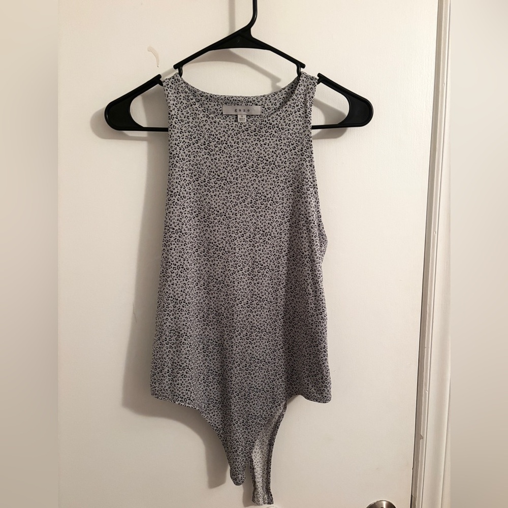 Black White Patterned Bodysuit Gaze Size Medium Sleeveless Basic